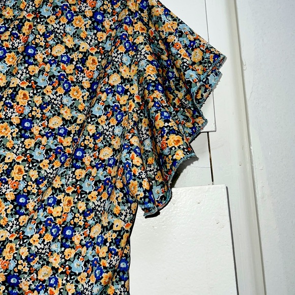 FLOWERED DRESS ORANGE BLUE YELLOW ZIPPERED DOWN BACK SZ MED EUC - Picture 6 of 13